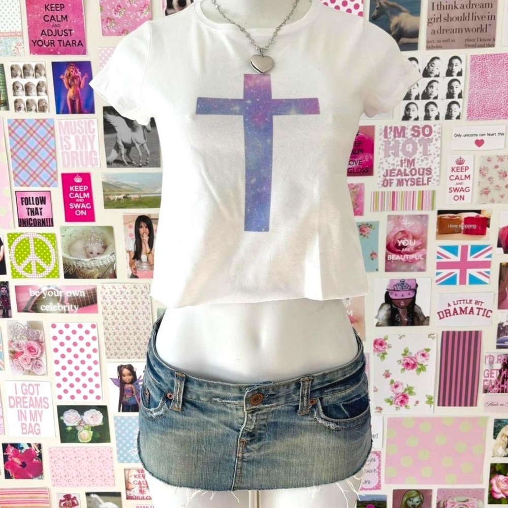 y2k galaxy cross graphic baby tee